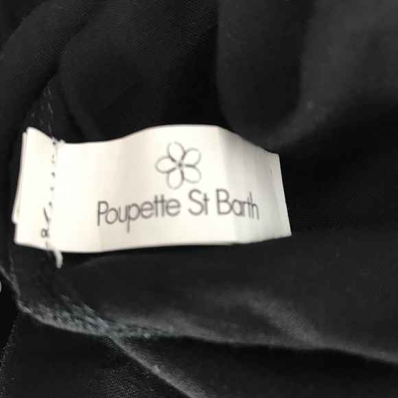 Poupette St Barth Sasha Black Mini Dress S Pleated Flutter Sleeve Lace Trim - Picture 9 of 10